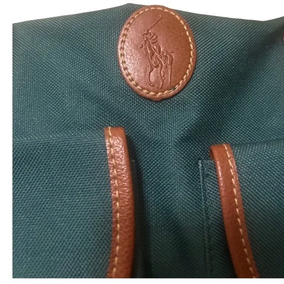 Polo Ralph Lauren Green Canvas Leather Trim‎ Travel Duffle Bag Weekender